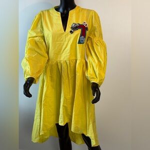 Vibrant Yellow High Low Dress with Embroidered Detail